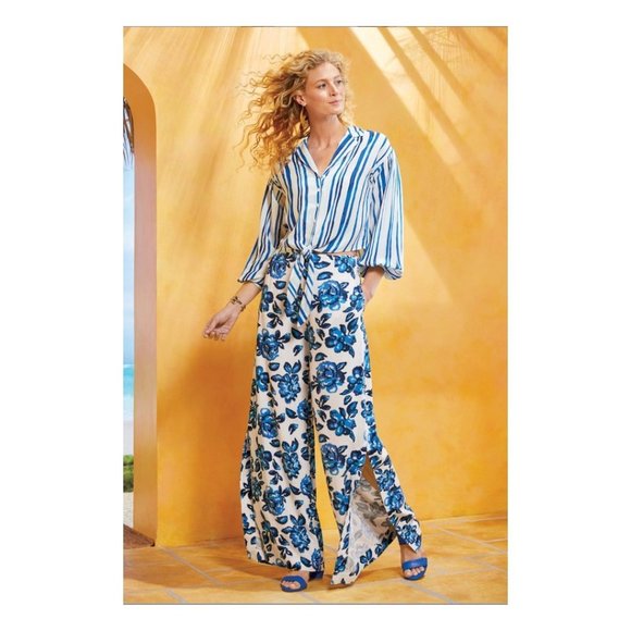 NWT Soft Surroundings Petalo Wide Leg Pants in Ikat Blue Size Small - Picture 11 of 11